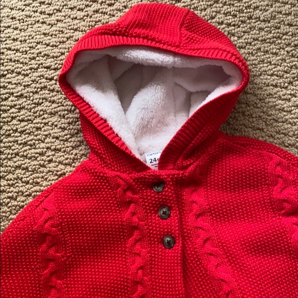 Red knitted shacket with hood. New with tags - Picture 2 of 7